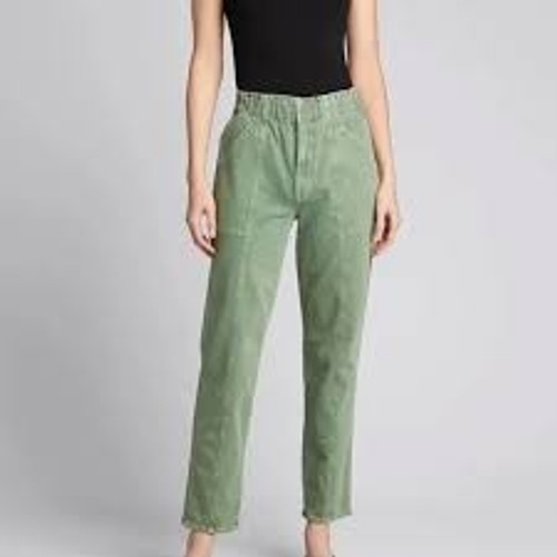 Mother Green High Waisted Pleated Front Straight Leg Jeans Women's